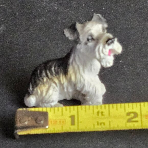 Vintage Miniature Schnauzer Dog Figurine Resin Hand-Painted Black White Brown - Picture 8 of 9